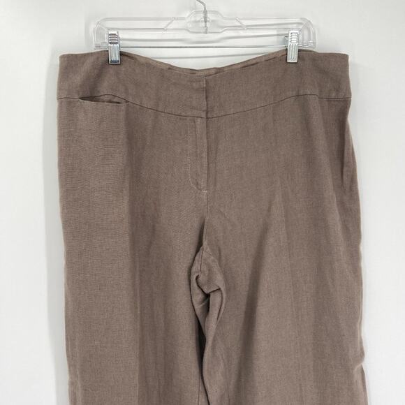 Eileen Fisher Brown Organic Linen Straight Leg Pants - Picture 2 of 6